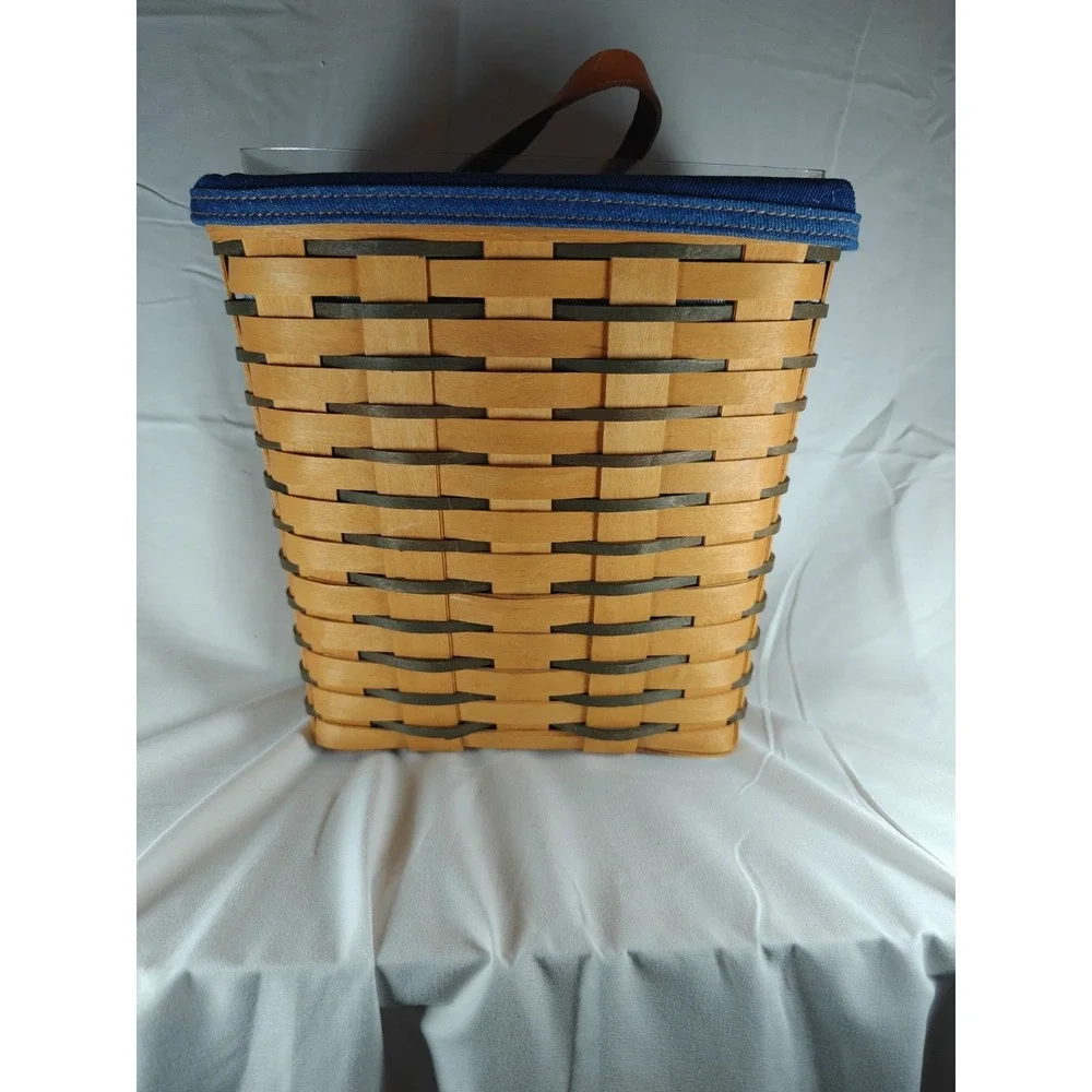 New Rare 1996 Longaberger Heartland Medium Key Basket w/ Denim Liner & Protector